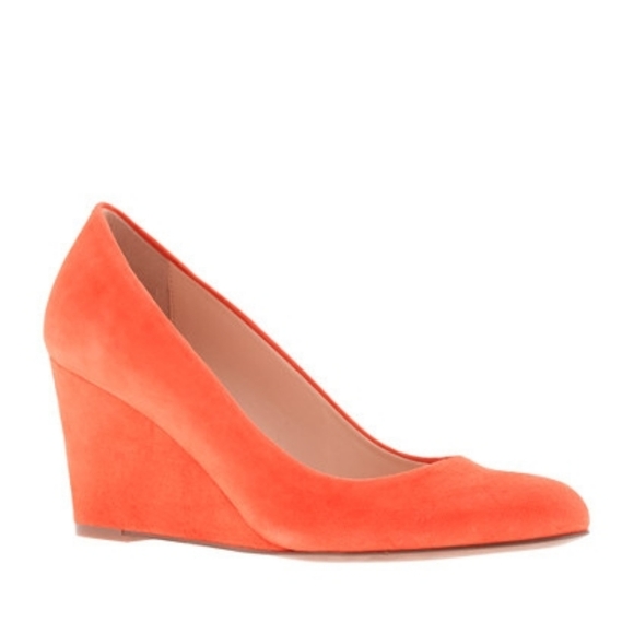 J. Crew Women\'s Orange Red  Wedge Suede Heels Shoes Sz 8.5 SH97